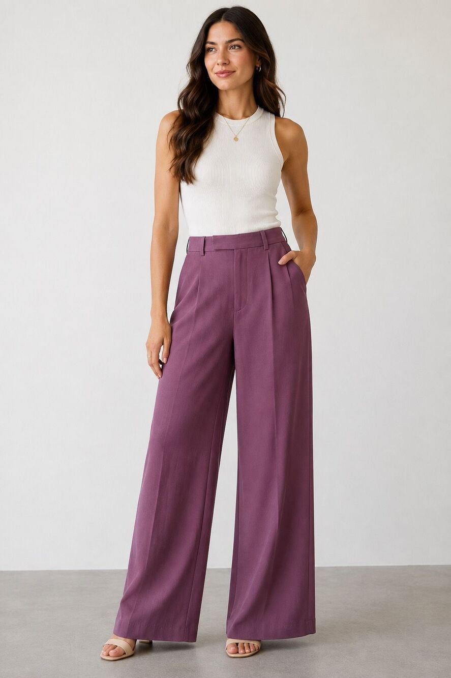 ZARA Women’s XS Mauve Purple High Rise Wide Leg Pleated Dress Pants